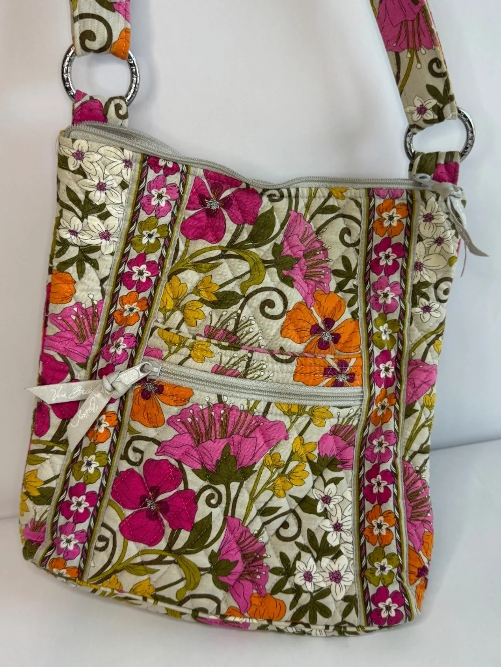 Vera Bradley Tea Garden Crossbody Hipster Purse Pink Orange Gray Floral